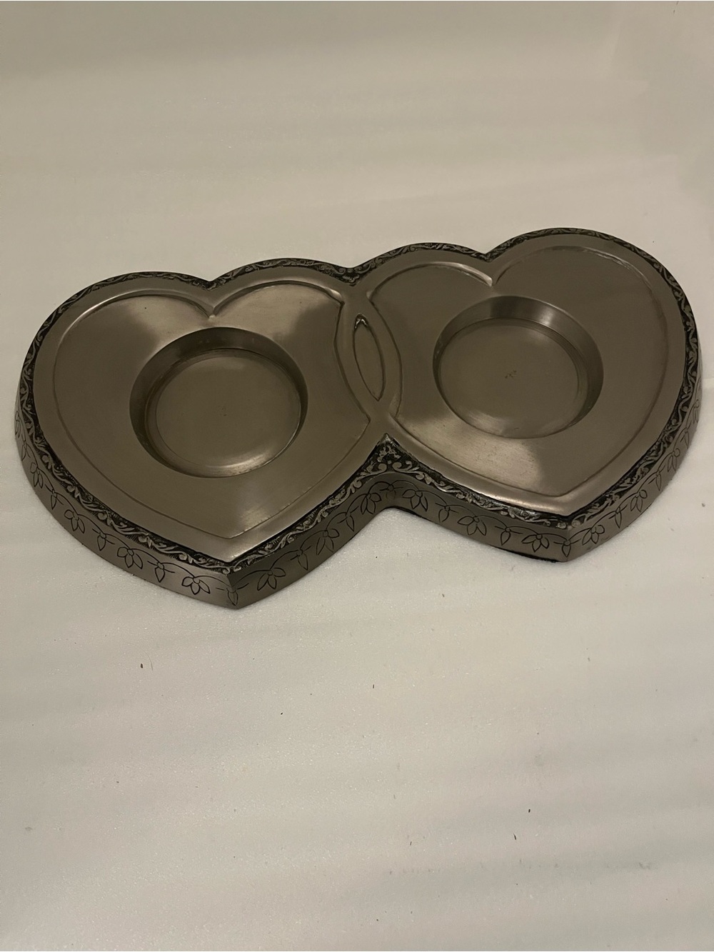 Metallic Double Heart Keepsake Urn Base Pewter 16x9